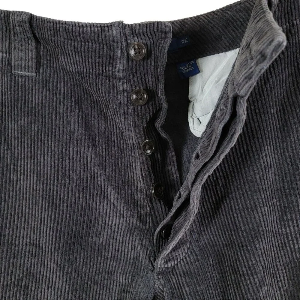 J. Crew Mens Gray Preppy Y2K Relaxed Fit Corduroy Button Fly Cargo Pants 32x30